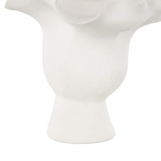 9.75" White Ceramic Abstract Floral Vase with Linear Grooves